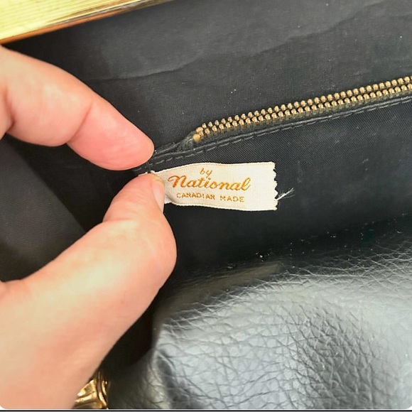 Vintage 60s black leather hand band with gold-tone hardware by National - Picture 4 of 8